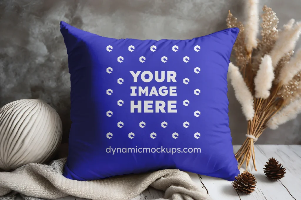 Blue Square Pillow Cover Mockup Template