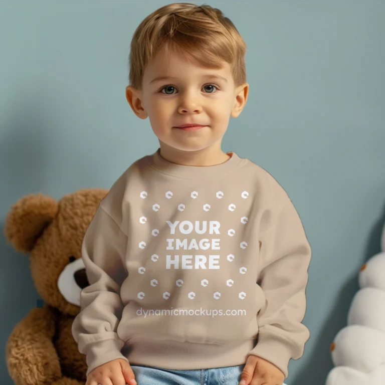 Boy Beige Sweatshirt Mockup Front View Template