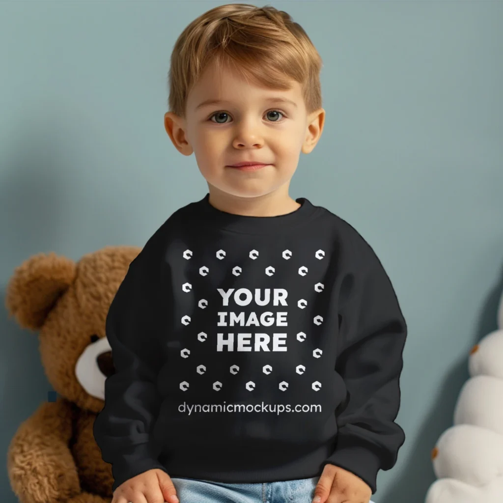 Boy Black Sweatshirt Mockup Front View Template