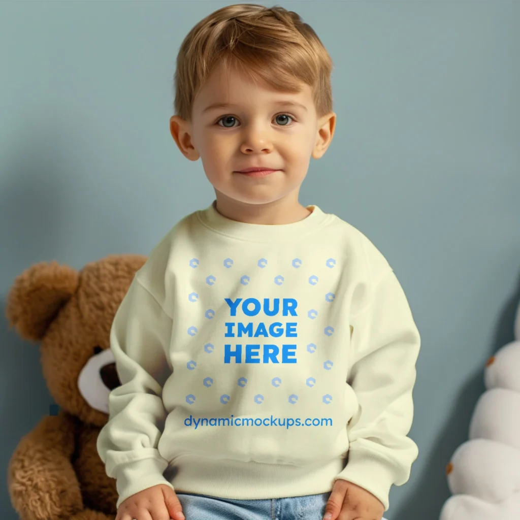 Boy Cream Sweatshirt Mockup Front View Template