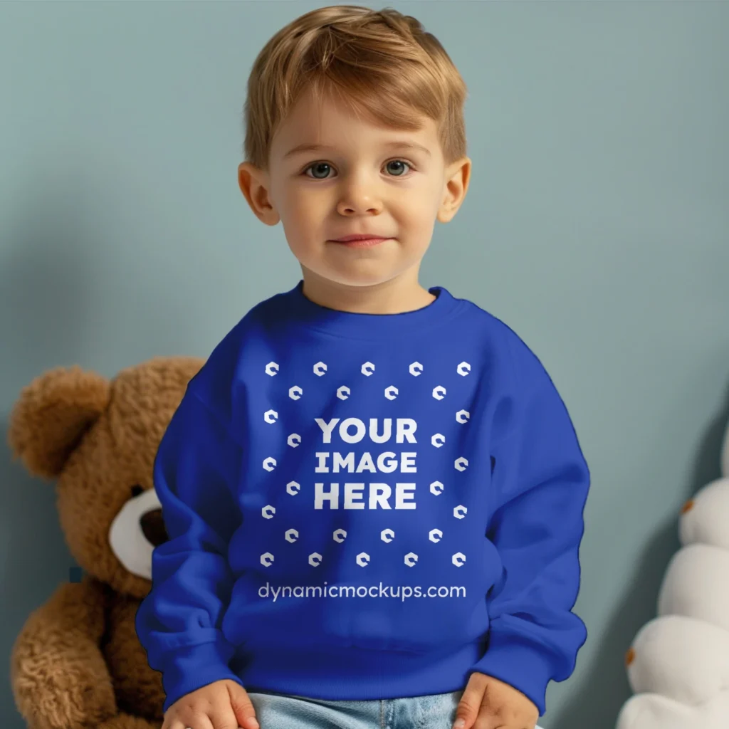 Boy Dark Blue Sweatshirt Mockup Front View Template