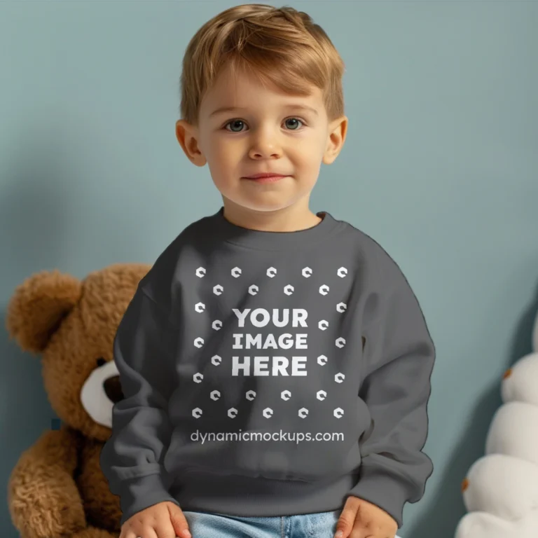 Boy Dark Gray Sweatshirt Mockup Front View Template