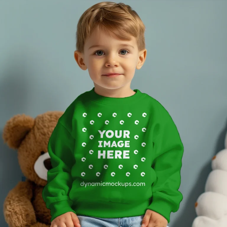 Boy Green Sweatshirt Mockup Front View Template