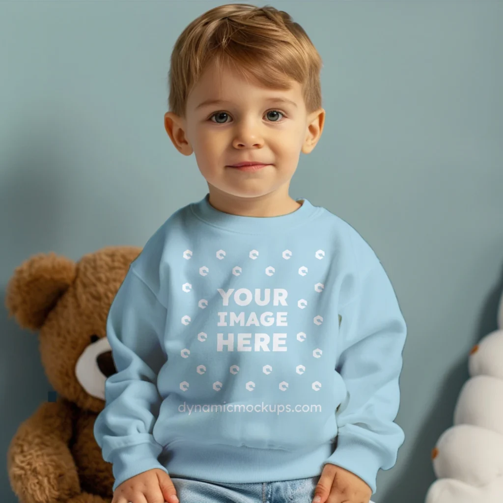 Boy Light Blue Sweatshirt Mockup Front View Template