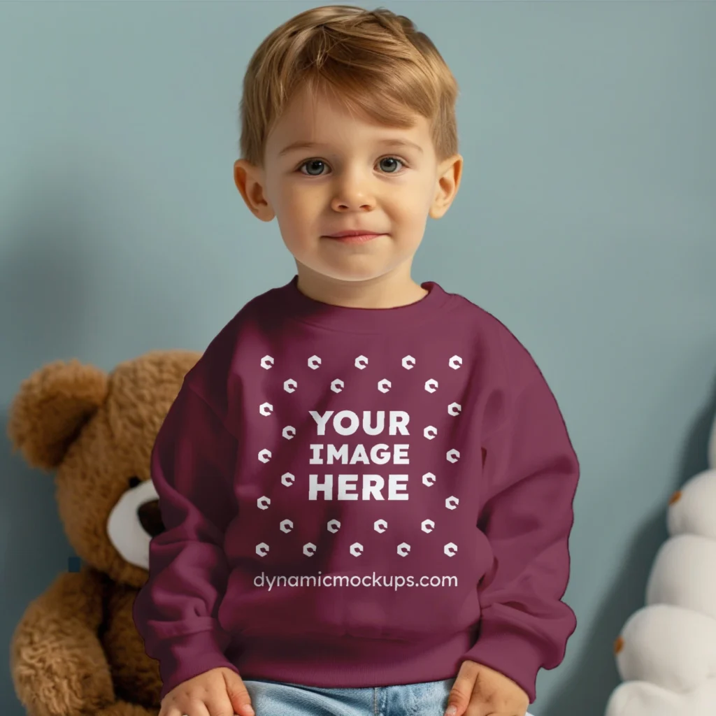 Boy Maroon Sweatshirt Mockup Front View Template