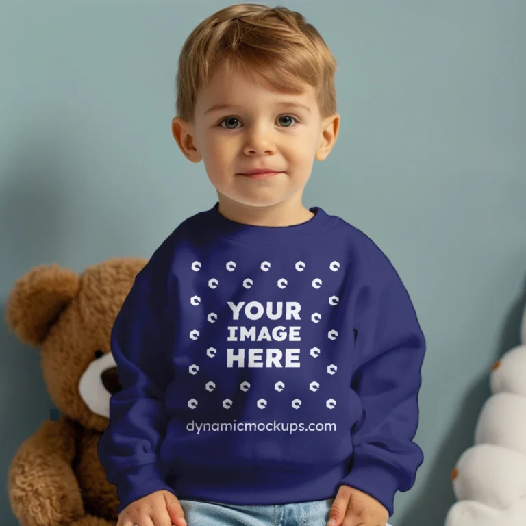 Boy Navy Blue Sweatshirt Mockup Front View Template