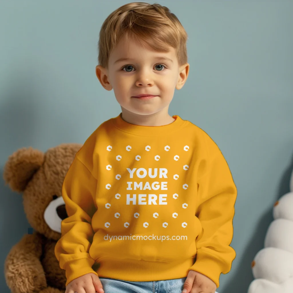 Boy Orange Sweatshirt Mockup Front View Template