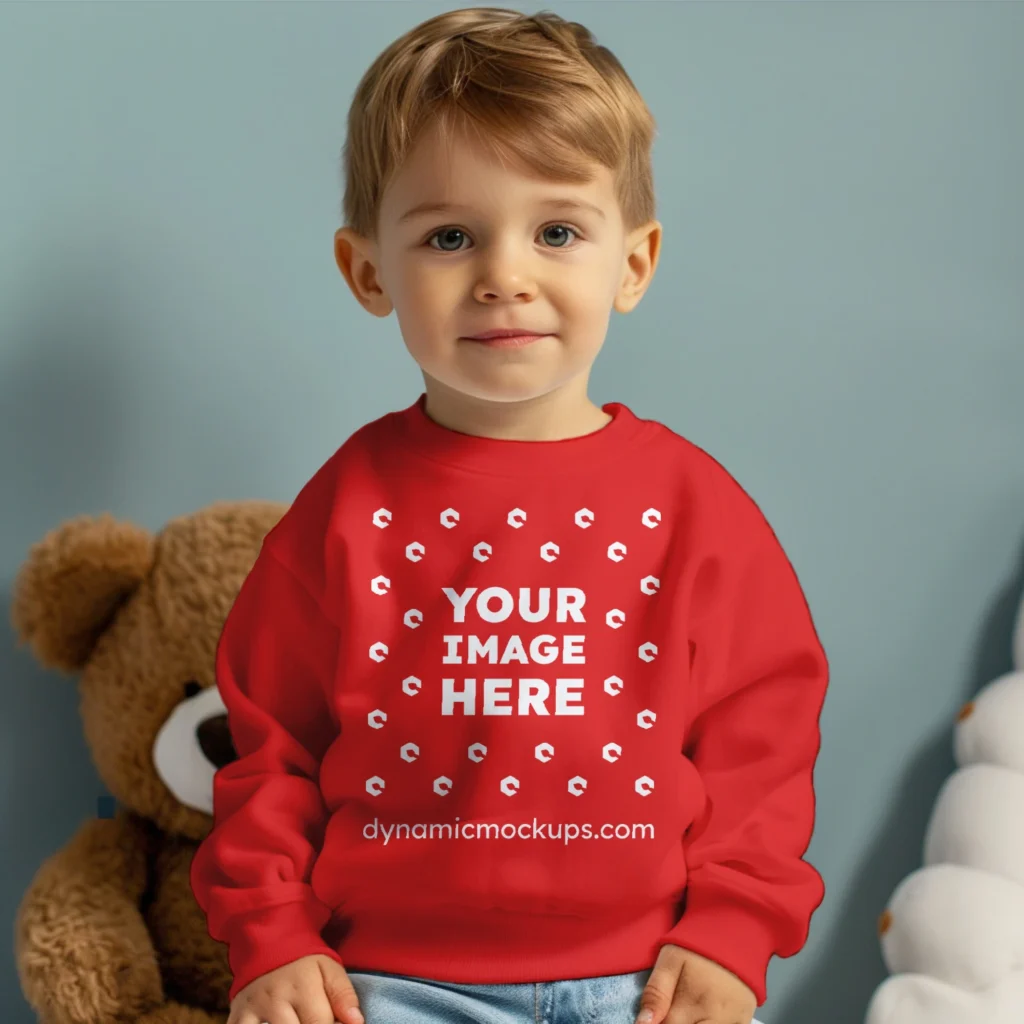 Boy Red Sweatshirt Mockup Front View Template