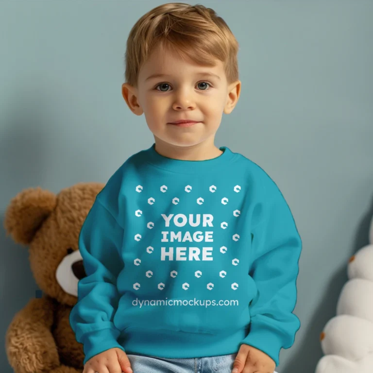 Boy Teal Sweatshirt Mockup Front View Template