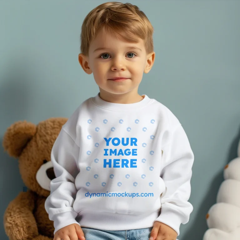 Boy White Sweatshirt Mockup Front View Template