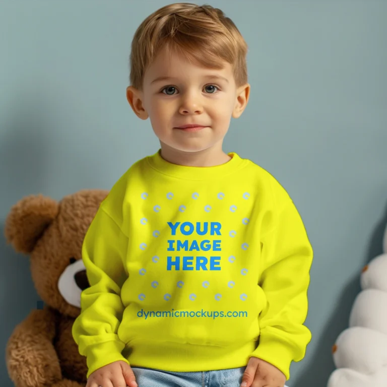 Boy Yellow Sweatshirt Mockup Front View Template