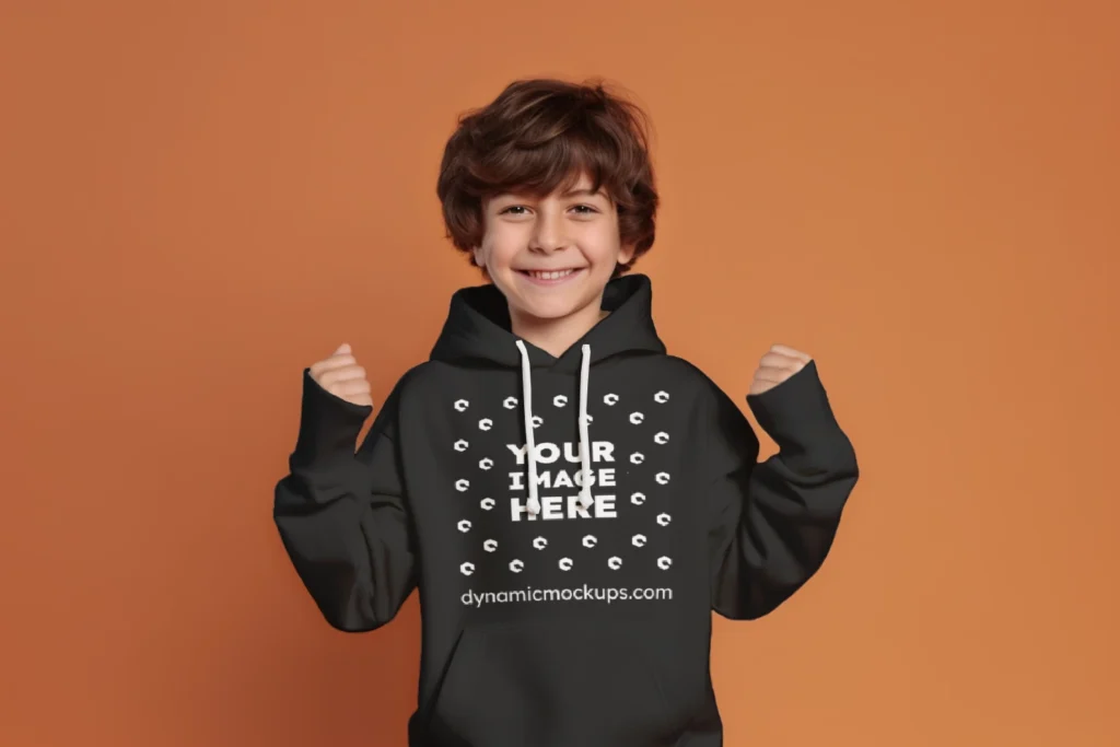 Boy Wearing Black Hoodie Mockup Front View Template