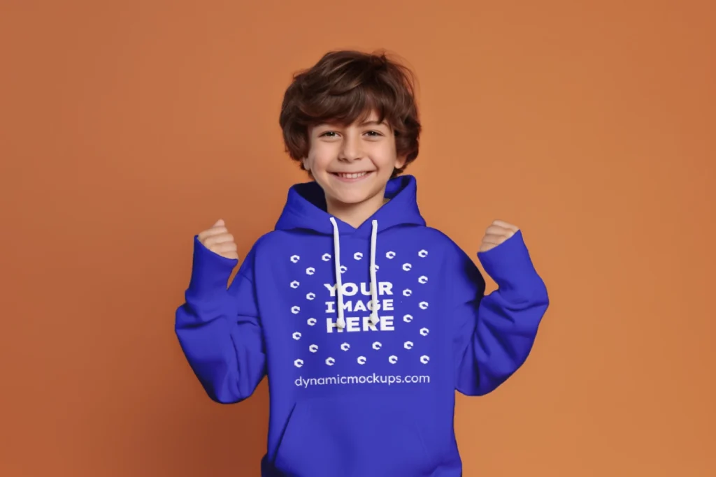 Boy Wearing Blue Hoodie Mockup Front View Template