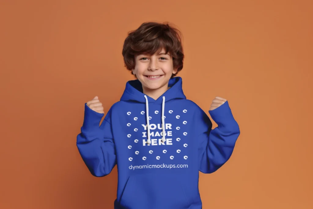 Boy Wearing Dark Blue Hoodie Mockup Front View Template