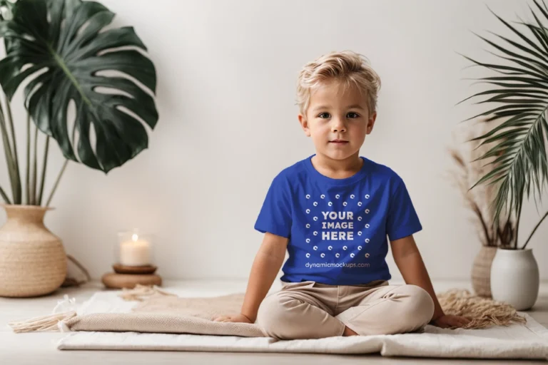 Boy Wearing Dark Blue T-shirt Mockup Front View Template