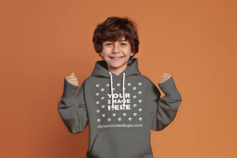 Boy Wearing Dark Gray Hoodie Mockup Front View Template