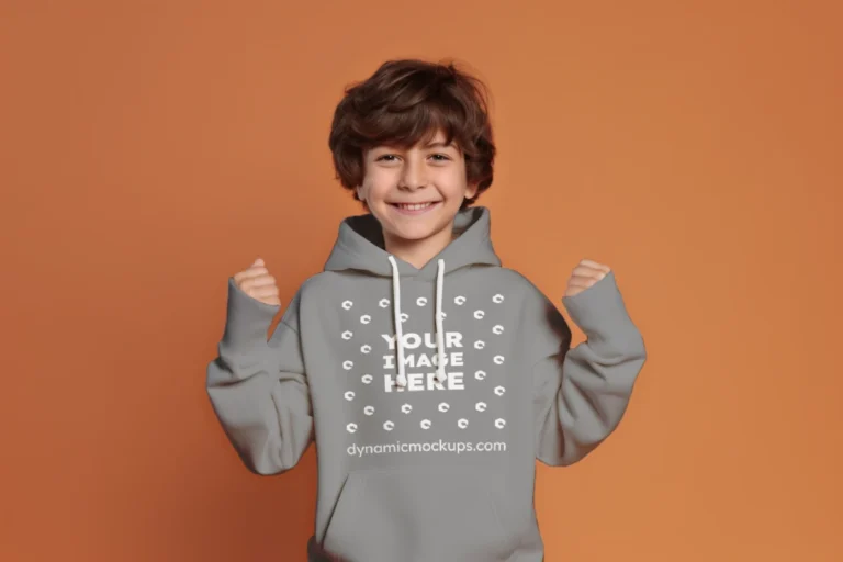 Boy Wearing Gray Hoodie Mockup Front View Template