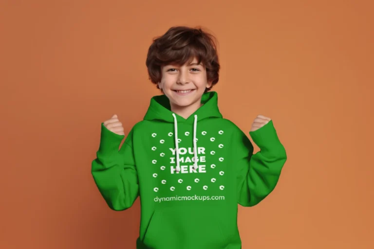 Boy Wearing Green Hoodie Mockup Front View Template