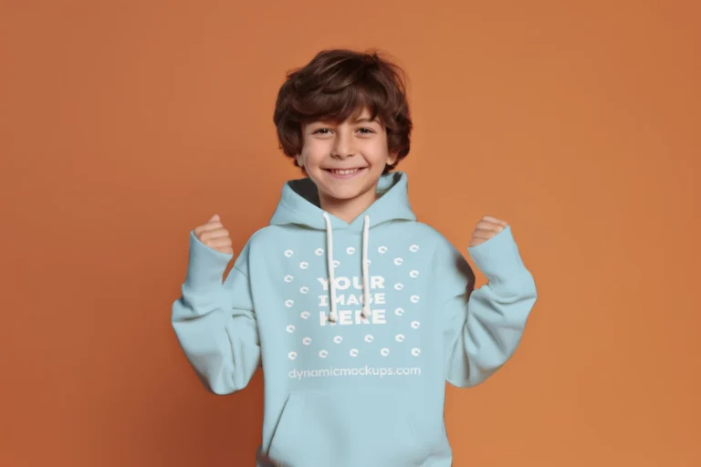 Boy Wearing Light Blue Hoodie Mockup Front View Template