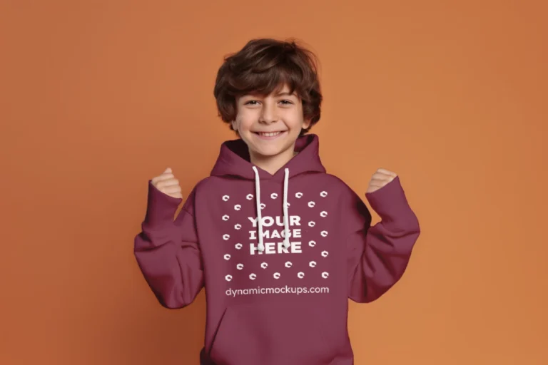 Boy Wearing Maroon Hoodie Mockup Front View Template