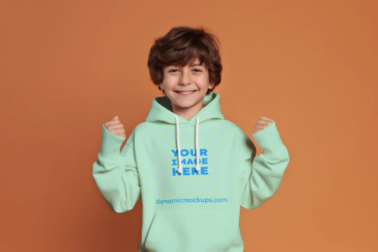 Boy Wearing Mint Hoodie Mockup Front View Template