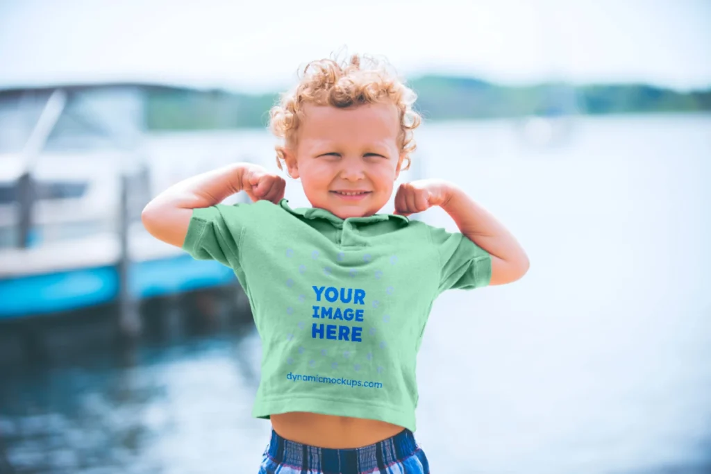 Boy Wearing Mint T-shirt Mockup Front View Template