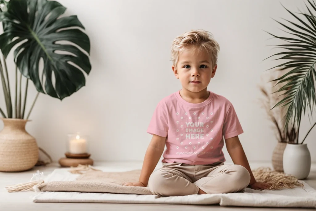 Boy Wearing Pink T-shirt Mockup Front View Template