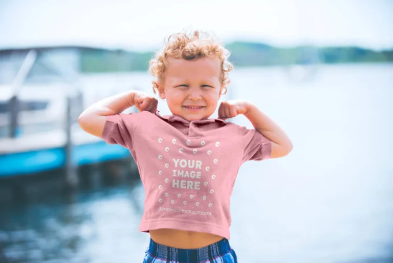 Boy Wearing Pink T-shirt Mockup Front View Template