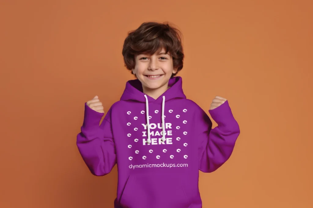 Boy Wearing Purple Hoodie Mockup Front View Template