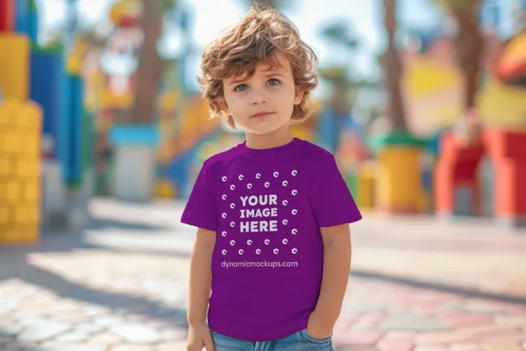 Boy Wearing Purple T-shirt Mockup Front View Template