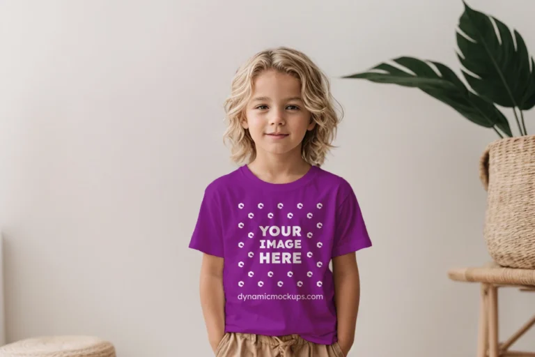 Boy Wearing Purple T-shirt Mockup Front View Template