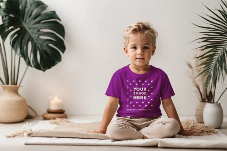 Boy Wearing Purple T-shirt Mockup Front View Template