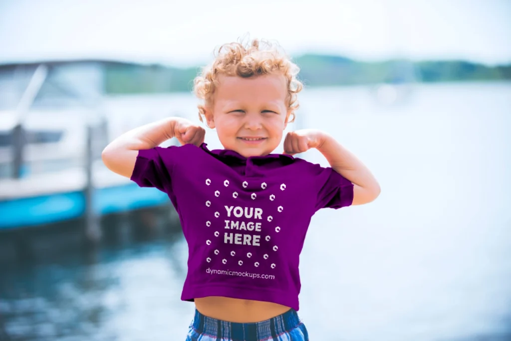 Boy Wearing Purple T-shirt Mockup Front View Template