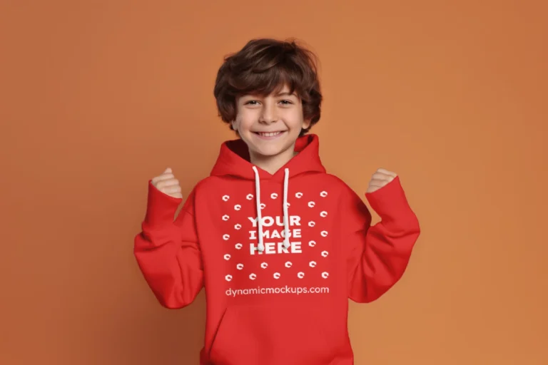 Boy Wearing Red Hoodie Mockup Front View Template