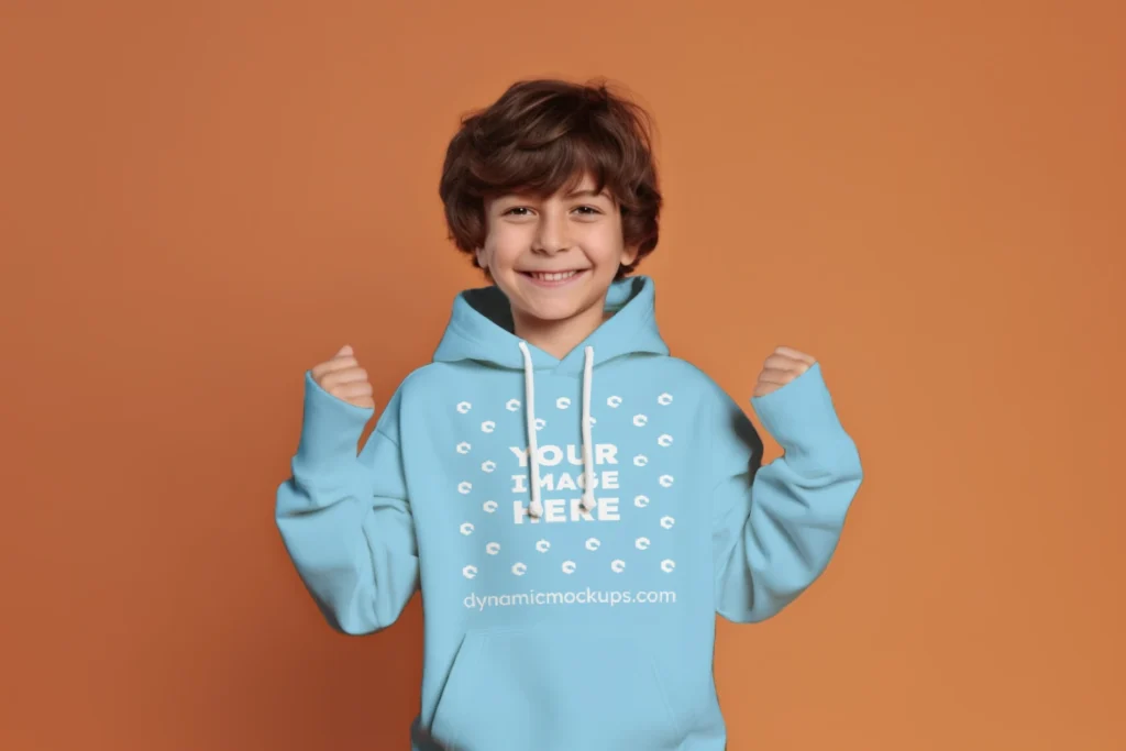 Boy Wearing Sky Blue Hoodie Mockup Front View Template