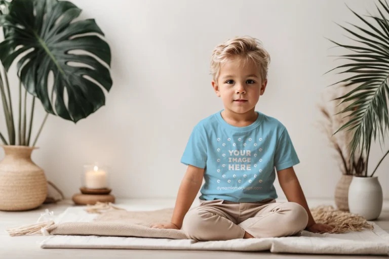 Boy Wearing Sky Blue T-shirt Mockup Front View Template