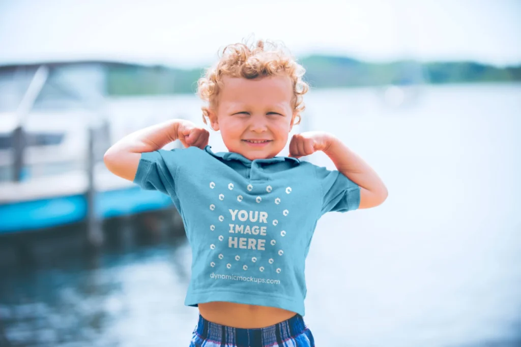 Boy Wearing Sky Blue T-shirt Mockup Front View Template