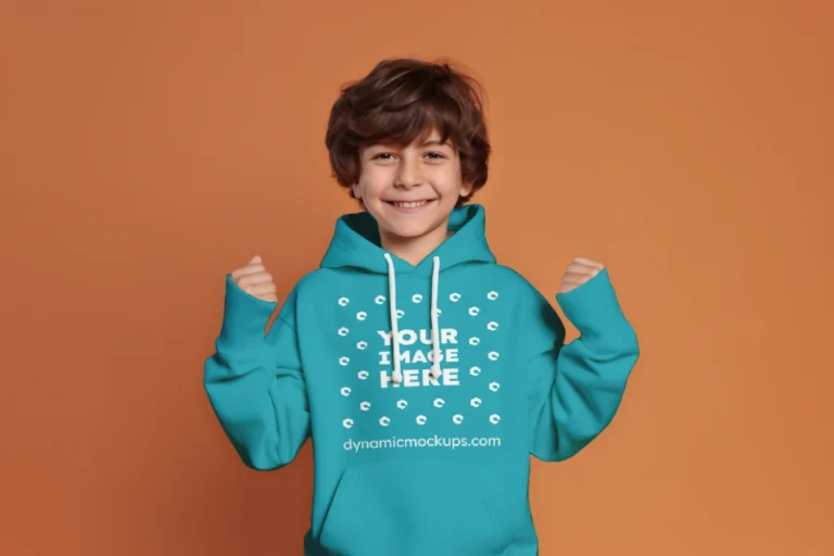 Boy Wearing Teal Hoodie Mockup Front View Template