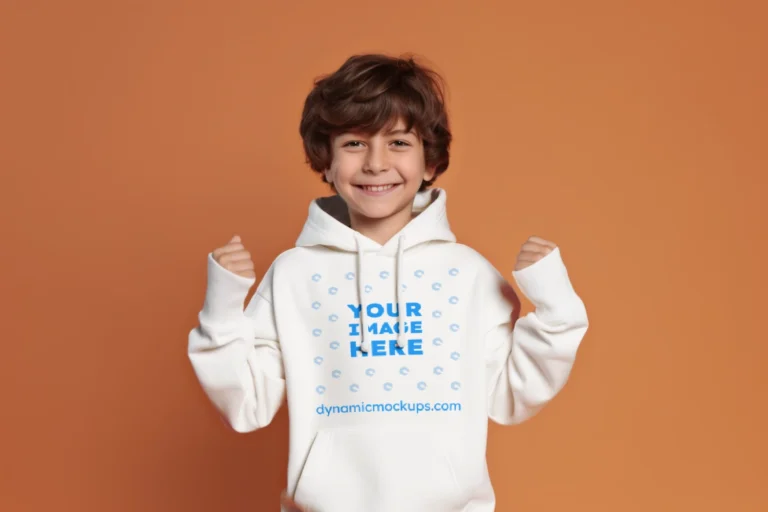 Boy Wearing White Hoodie Mockup Front View Template