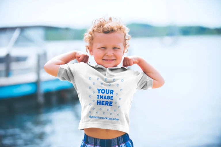 Boy Wearing White T-shirt Mockup Front View Template