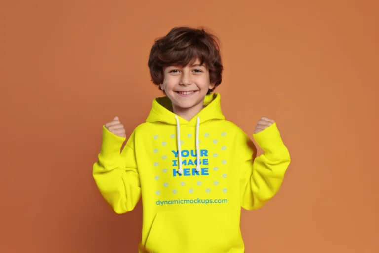 Boy Wearing Yellow Hoodie Mockup Front View Template