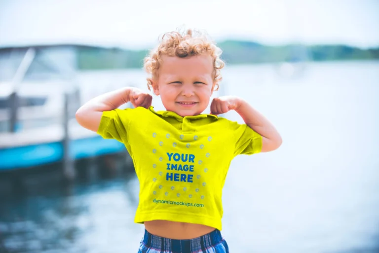 Boy Wearing Yellow T-shirt Mockup Front View Template