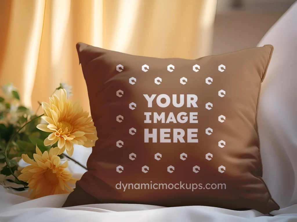 Brown Square Pillow Cover Mockup Template