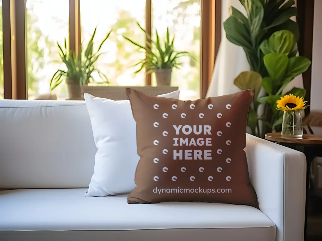 Brown Square Pillow Cover Mockup Template