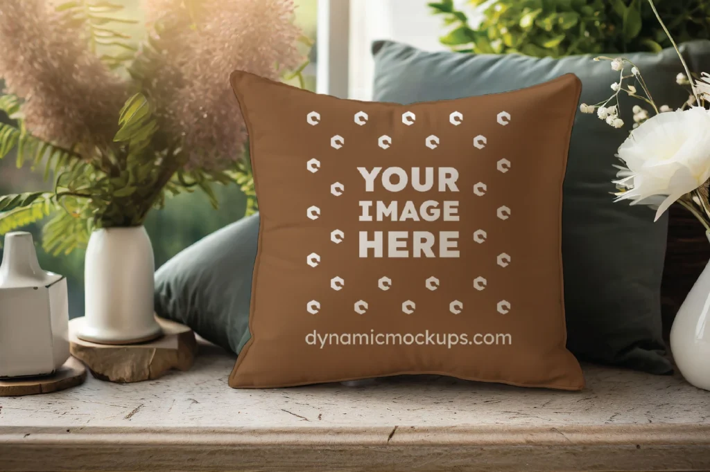 Brown Square Pillow Cover Mockup Template