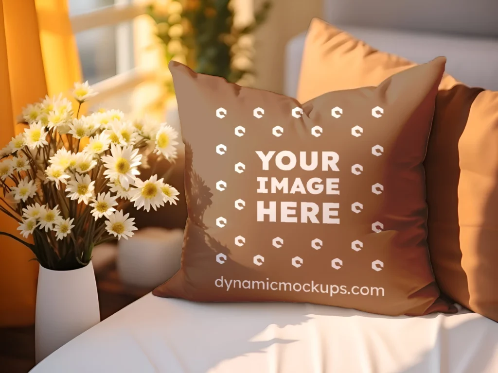 Brown Square Pillow Cover Mockup Template