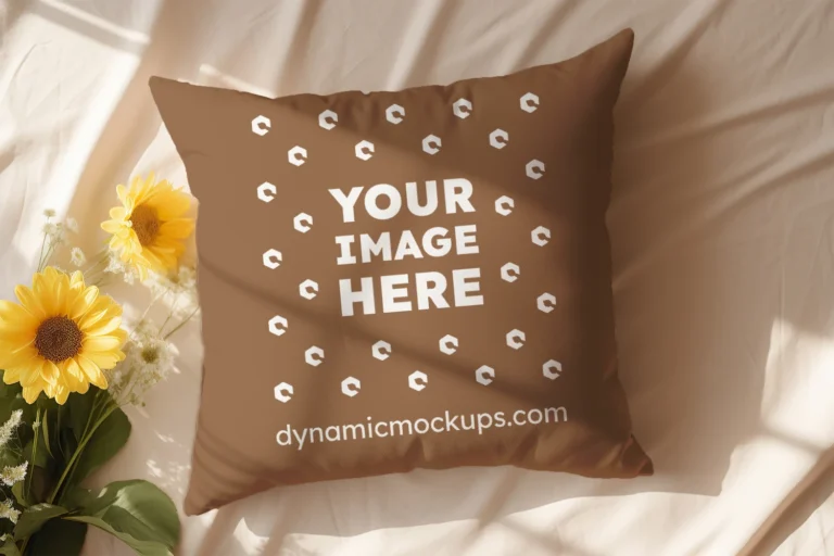 Brown Square Pillow Cover Mockup Template