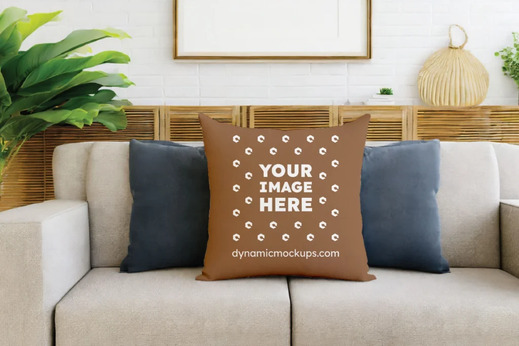 Brown Square Pillow Cover Mockup Template