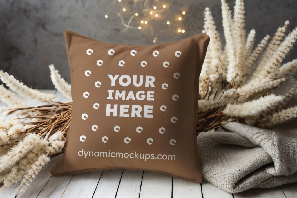 Brown Square Pillow Cover Mockup Template