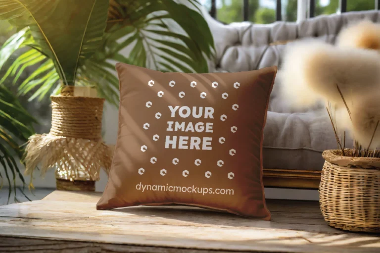 Brown Square Pillow Cover Mockup Template